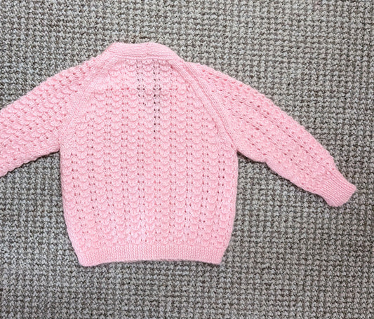 Pink Cardigan Handknit 12-18 Months - Personalised